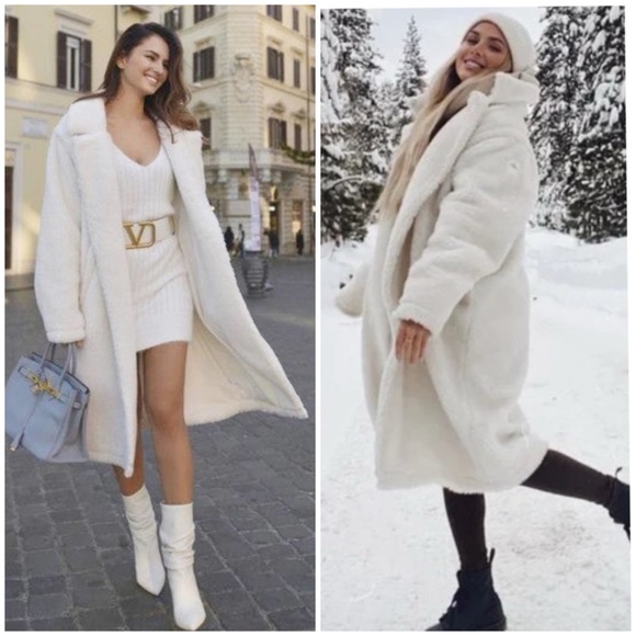 ALO YOGA Ivory White Sherpa Teddy Trench Coat SZ M - Picture 9 of 10